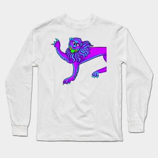 Bad Medieval Art Goofy Lion Bright Colors 90s Retro Vibe Long Sleeve T-Shirt